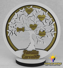 Carregar imagem no visualizador da galeria, Árvore Da Vida Com Nomes Família Mdf Branco + Dourado Decoração