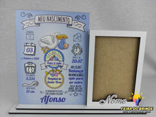 Carregar imagem no visualizador da galeria, Placa Com Os Dados Do Nascimento E Moldura Nome Azul Molduras