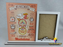Carregar imagem no visualizador da galeria, Placa Com Os Dados Do Nascimento E Moldura Nome Cor De Rosa Molduras