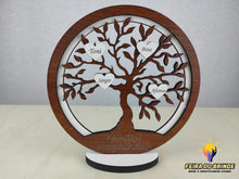 Carregar imagem no visualizador da galeria, Árvore Da Vida Com Nomes Família Mdf Branco + Carvalho Decoração

