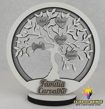 Carregar imagem no visualizador da galeria, Árvore Da Vida Com Nomes Família Mdf Branco + Prateado Decoração
