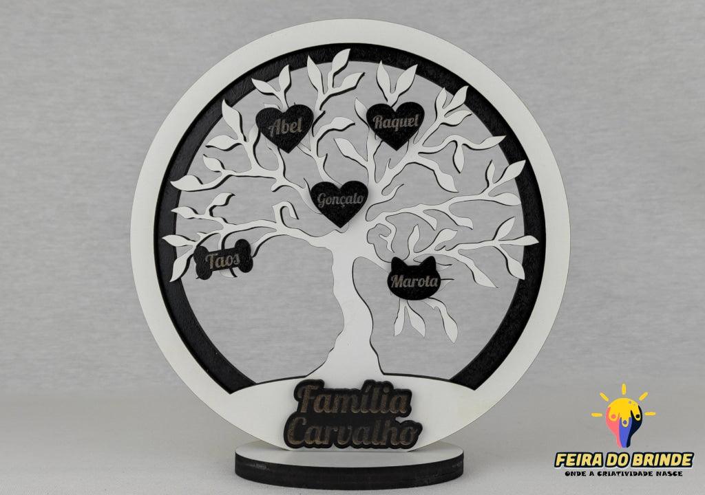 Árvore Da Vida Com Nomes Família Mdf Branco + Preto Decoração