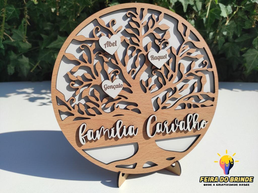 Árvore Da Vida Com Nomes - Modelo 2 Faia + Branco Decoração