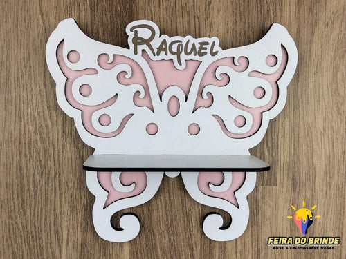 Decoração Mini-Prateleira Para Pendurar Em Forma De Borboleta E Nome Prateleira