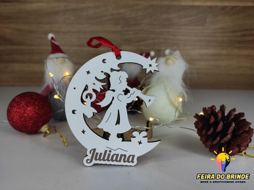 Ornamento De Natal Anjo Na Lua Com Nome Decoração