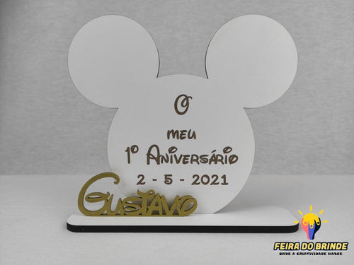 Placa Decorativa Mesa Silhueta Mickey Com Nome E Gravação A Laser