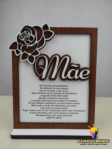 Placa Mãe Com Texto Personalizado E Rosa Mdf Carvalho + Branco