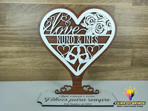 Placa Stand Para Mesa De Casamento Com Forma Em Coração Mdf Mogno